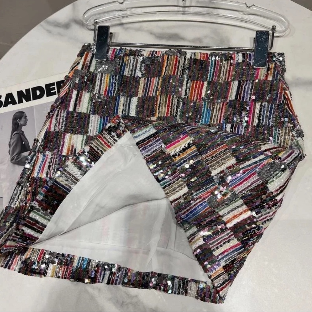 Silver Sequin Multi Checkerboard Mini Skirt Sz S New - Picture 5 of 13